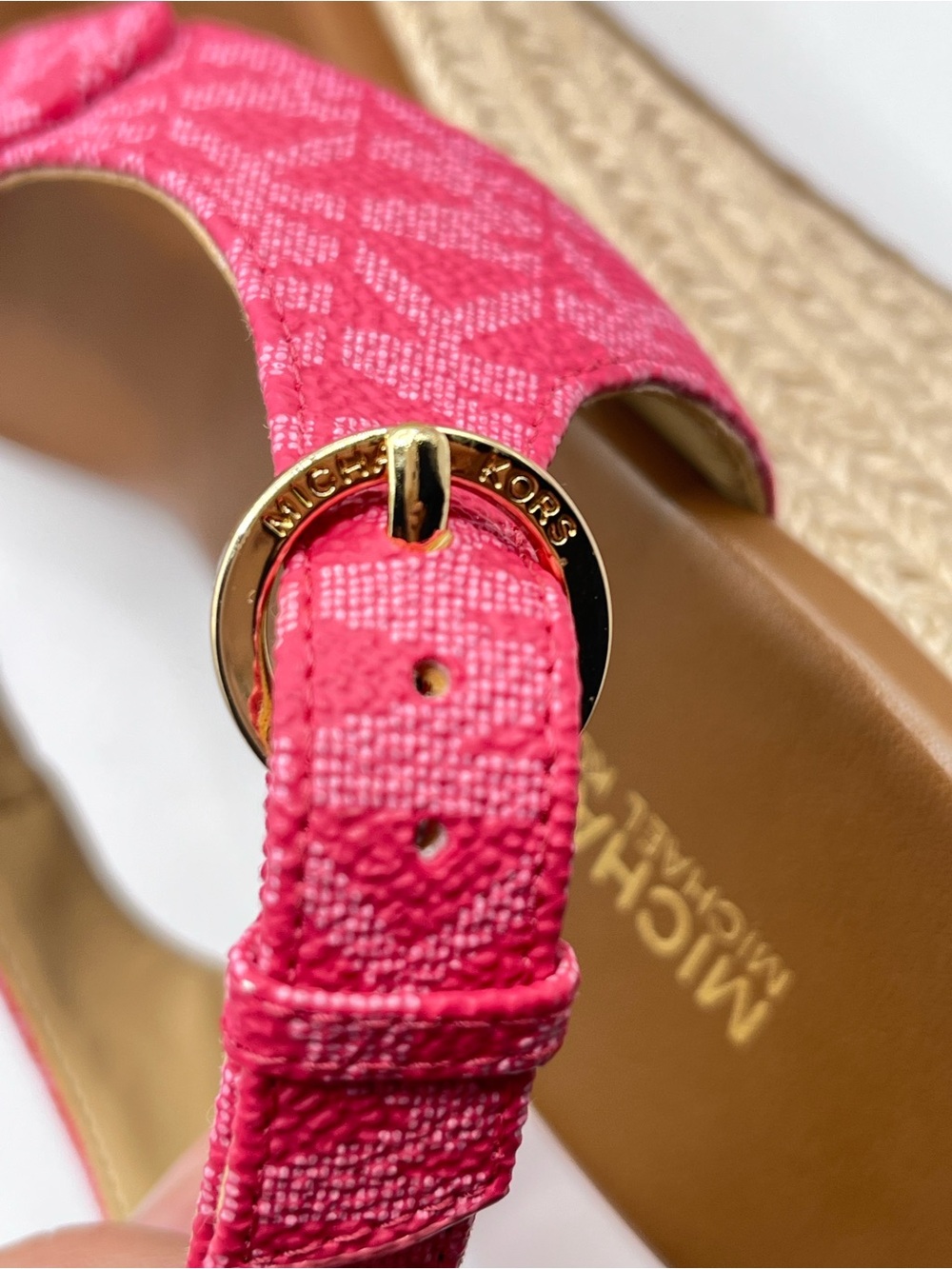Michael Kors Laney Women's 7.5M Pink MK Logo Espadrille Wedge Sandals - Picture 7 of 9